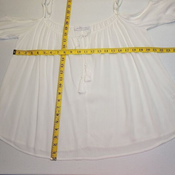 The Line Of Style White Bohemian Flowy Cold Shoulder Top with Colorful Chrochet - Picture 7 of 8